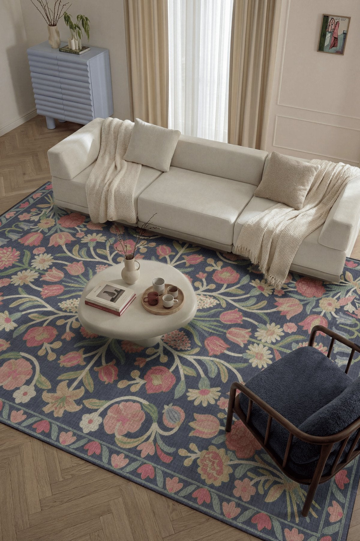 Selené 202 Açık Mor Pembe Renkli Çiçekli Tasarım Şönil Dokuma Dijital Baskı İnce Antre Ev Oda Halısı