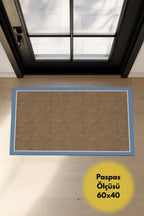 Dotto 203 Mavi Beyaz Bordür Kahverengi Dijital Baskı Hasır Görünüm Kaymaz Taban Yıkanabilir Halı