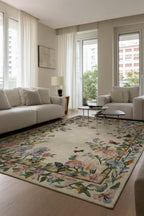 Fiora 230 Bej Renkli Çiçekli Halı Dokuma Taban Salon Mutfak Oturma Odası Halısı