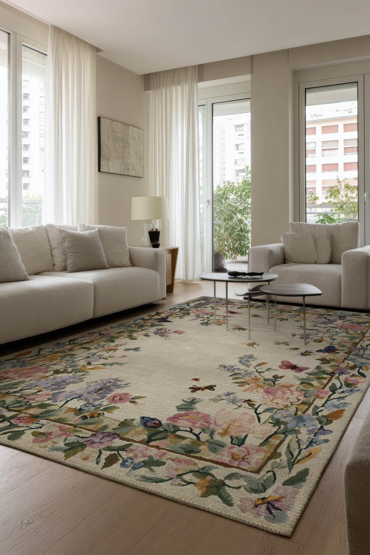 Fiora 230 Bej Renkli Çiçekli Halı Dokuma Taban Salon Mutfak Oturma Odası Halısı