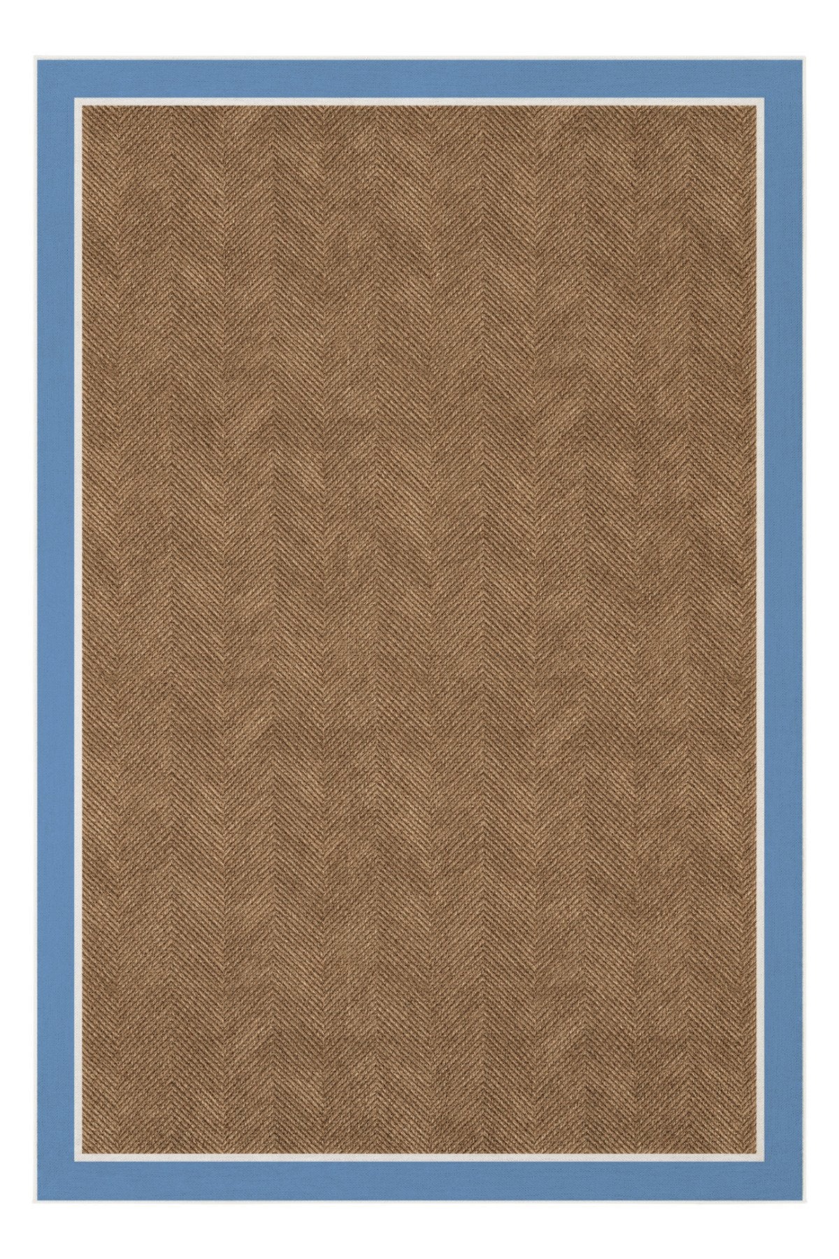 Dotto 203 Mavi Beyaz Bordür Kahverengi Dijital Baskı Hasır Görünüm Kaymaz Taban Yıkanabilir Halı