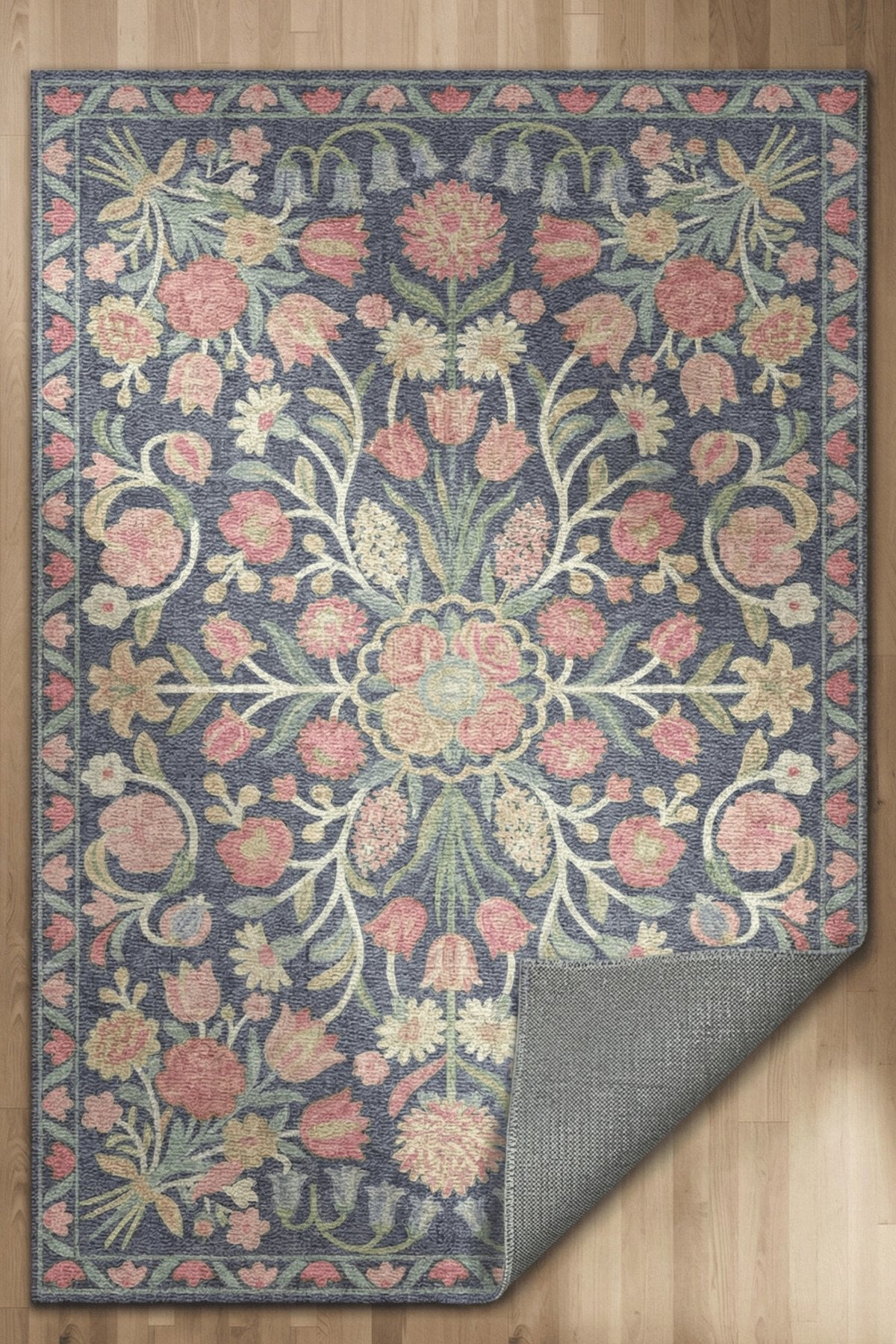 Selené 202 Açık Mor Pembe Renkli Çiçekli Tasarım Şönil Dokuma Dijital Baskı İnce Antre Ev Oda Halısı