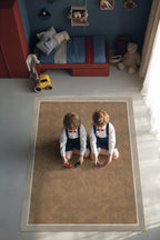 Dotto 202 Bej Beyaz Bordür Kahverengi Dijital Baskı Hasır Görünüm Kaydırmaz Taban Yıkanabilir Halı