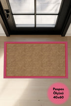 Dotto 204 Pembe Kırmızı Bordür Kahverengi Dijital Baskı Hasır Görünüm Kaymaz Taban Yıkanabilir Halı