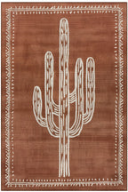 Pera 220 Bohem Kaktüs Desenli Kiremit Rengi Rustik Dekoratif Halı Yıkanabilir Salon Oturma Ev Halısı