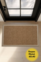 Dotto 202 Bej Beyaz Bordür Kahverengi Dijital Baskı Hasır Görünüm Kaydırmaz Taban Yıkanabilir Halı