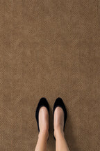 Dotto 201 Yeşil Krem Bordür Kahverengi Dijital Baskı Hasır Görünüm Kaydırmaz Taban Yıkanabilir Halı