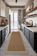 Dotto 202 Bej Beyaz Bordür Kahverengi Dijital Baskı Hasır Görünüm Kaydırmaz Taban Yıkanabilir Halı