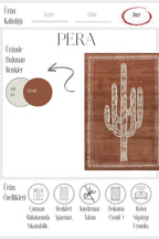 Pera 220 Bohem Kaktüs Desenli Kiremit Rengi Rustik Dekoratif Halı Yıkanabilir Salon Oturma Ev Halısı