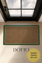 Dotto 201 Yeşil Krem Bordür Kahverengi Dijital Baskı Hasır Görünüm Kaydırmaz Taban Yıkanabilir Halı