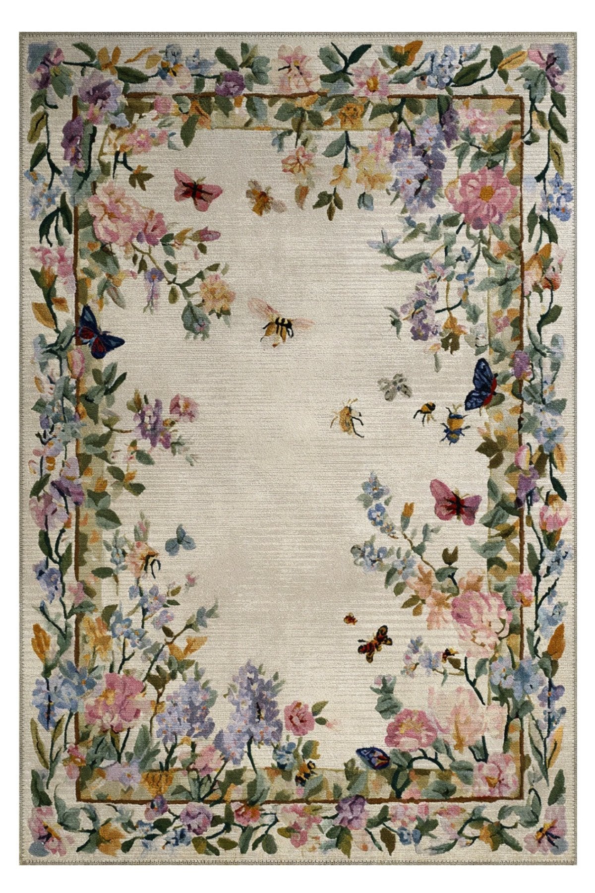 Fiora 230 Bej Renkli Çiçekli Halı Dokuma Taban Salon Mutfak Oturma Odası Halısı