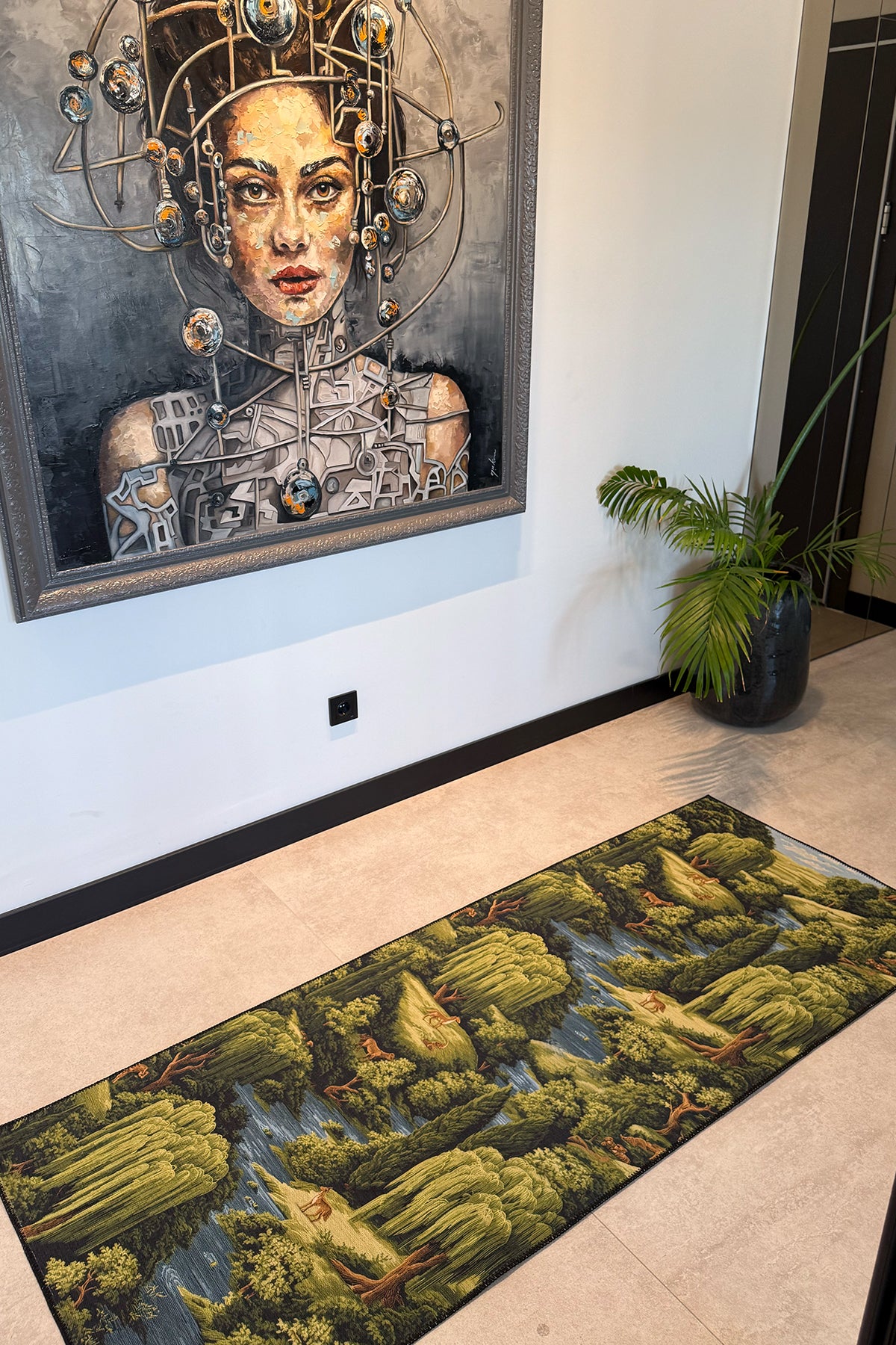 Rafel 903 Orman Temalı Botanik Desenli Halı Yıkanabilir İnce Dokuma Yolluk Salon Oturma Odası Halısı