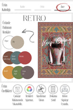 Retro 101 Kiremit Rengi Yeşil Vintage Araba Figürlü Modern Tasarım Halı Salon Oturma Ev Oda Halısı