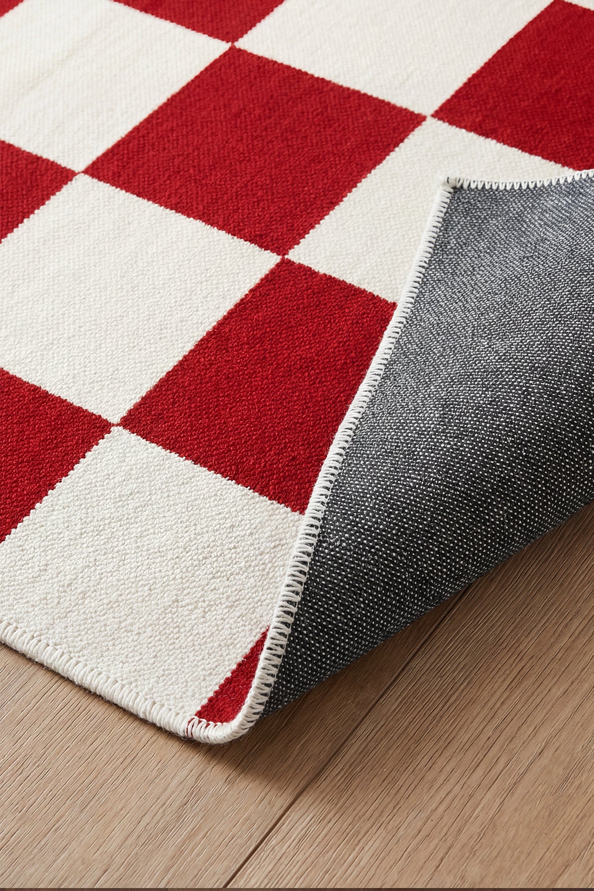 Odessa Kırmızı Krem Damalı Yıkanabilir Bohem Dijital Baskı Şönil Mutfak Salon Ev Oda Koridor Halısı