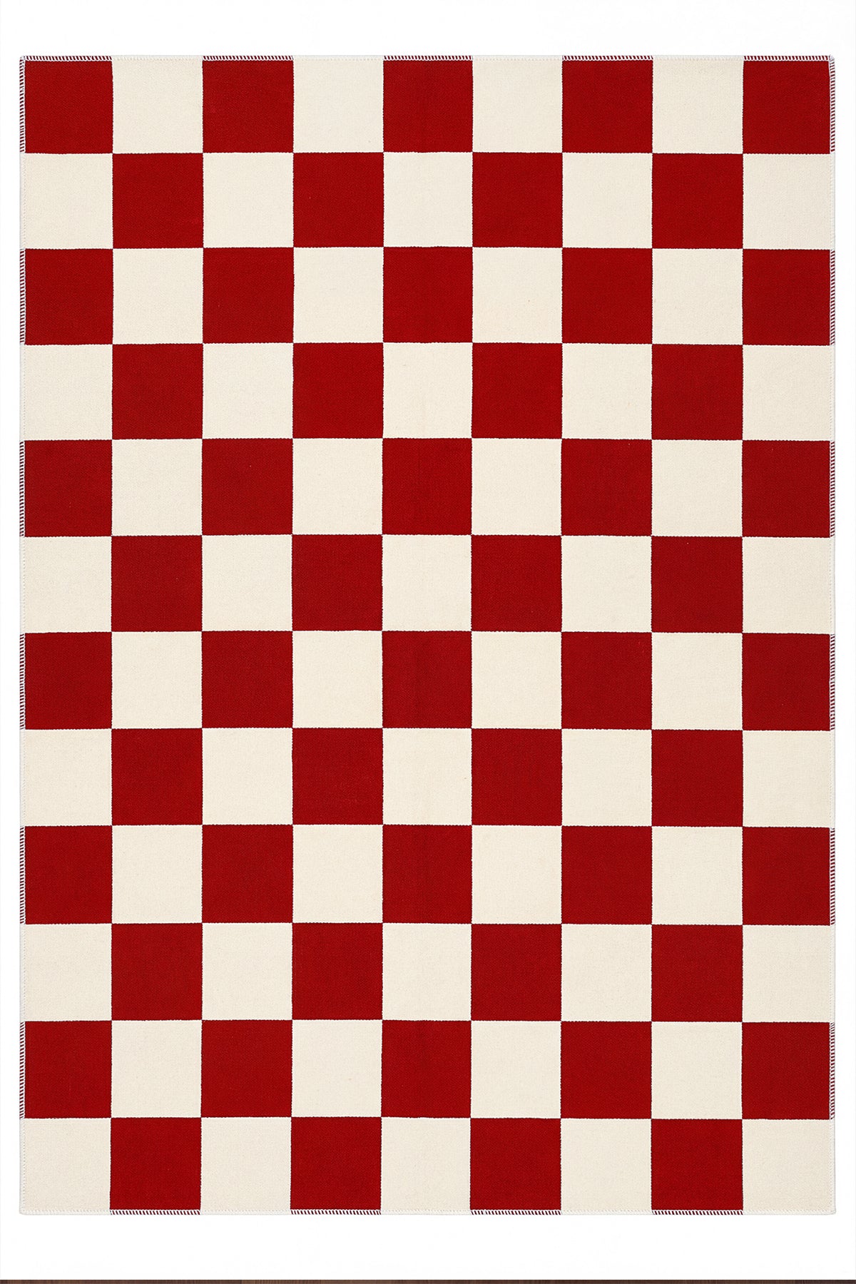 Odessa Kırmızı Krem Damalı Yıkanabilir Bohem Dijital Baskı Şönil Mutfak Salon Ev Oda Koridor Halısı