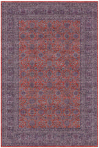 Zümrüt 03 Bordürlü Mor Kırmızı Gri Vintage Desenli Eskitme İnce Yıkanabilir Salon Ev Oda Halısı