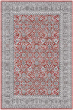 Zümrüt 04 Bordürlü Kırmızı Gri Krem Vintage Desenli Eskitme İnce Yıkanabilir Salon Ev Oda Halısı