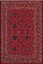 Zümrüt 05 Bordürlü Kırmızı Lacivert Etnik Vintage Eskitme İnce Yıkanabilir Salon Ev Oda Halısı